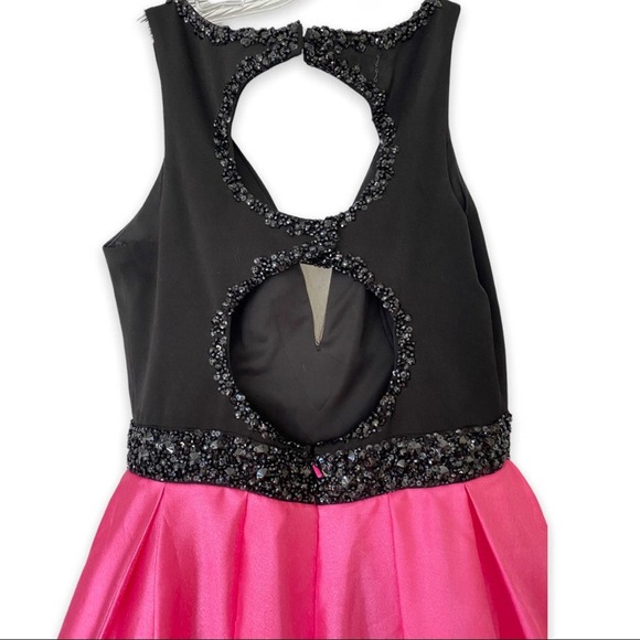 Formal Ballgown Prom Dress Pink Satin Black Beading Cut Out Size 12 Splash - Picture 9 of 11